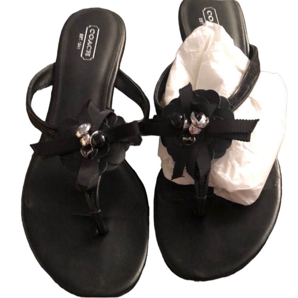 Coach black size 10 patent leather silver embellished details sandals - Picture 4 of 15